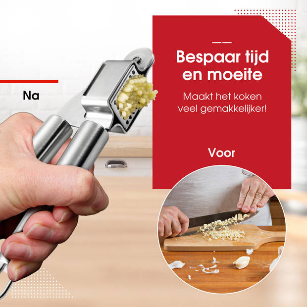 HGMD Knoflookpers RVS - Knoflookpers/Gemberpers - Garlic press - Uitneembaar zeefje - Vaatwasser bestendig