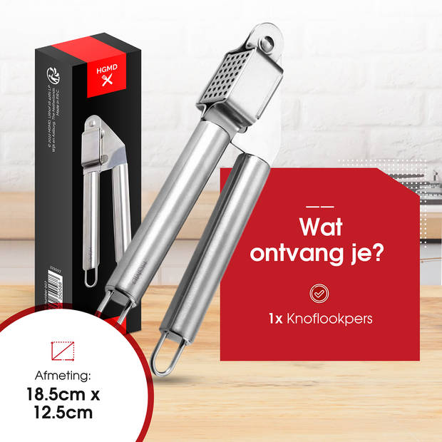 HGMD Knoflookpers RVS - Knoflookpers/Gemberpers - Garlic press - Uitneembaar zeefje - Vaatwasser bestendig