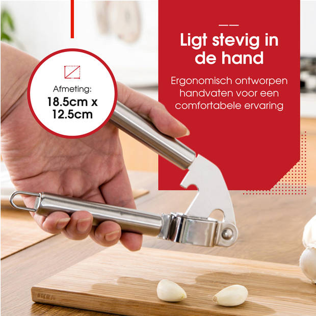 HGMD Knoflookpers RVS - Knoflookpers/Gemberpers - Garlic press - Uitneembaar zeefje - Vaatwasser bestendig