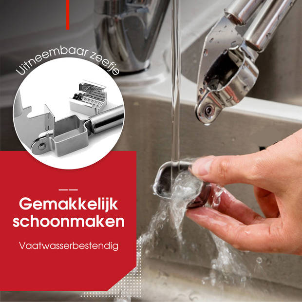 HGMD Knoflookpers RVS - Knoflookpers/Gemberpers - Garlic press - Uitneembaar zeefje - Vaatwasser bestendig