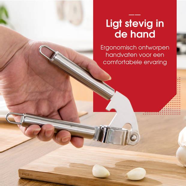 HGMD Knoflookpers RVS - Knoflookpers/Gemberpers - Garlic press - Uitneembaar zeefje - Vaatwasser bestendig