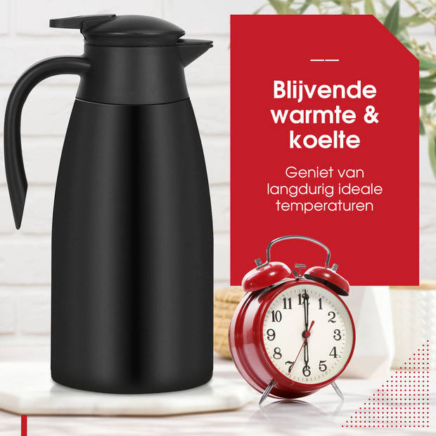 HGMD Thermoskan - 2 Liter - Isoleerkan - Zwart - Koffie - Thee - Voor warme en koude dranken