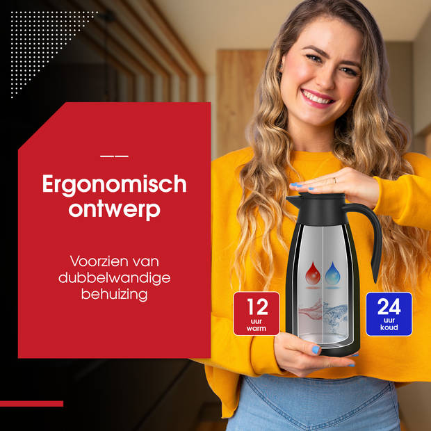 HGMD Thermoskan - 2 Liter - Isoleerkan - Zwart - Koffie - Thee - Voor warme en koude dranken