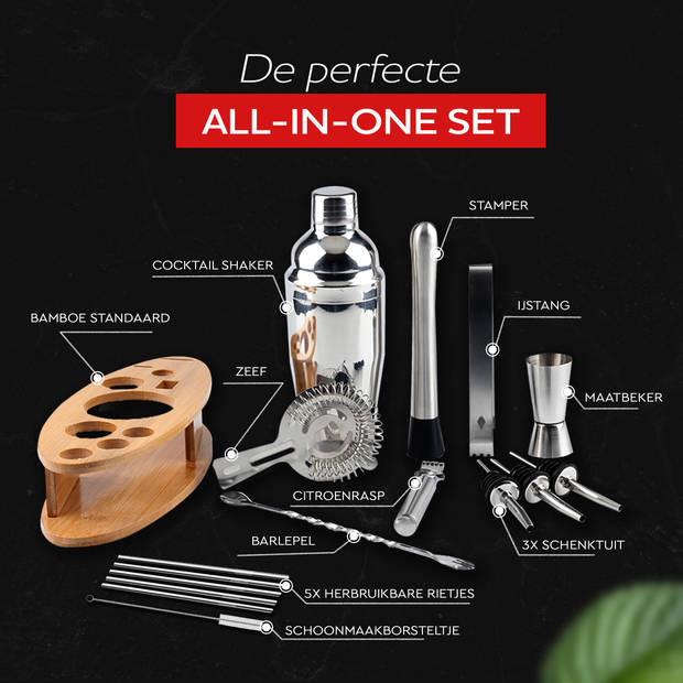 HGMD Cocktail Set - 18-Delige set - Cocktail Shaker Set (750ml) - Cocktail shaker set - Inclusief Receptenboekje