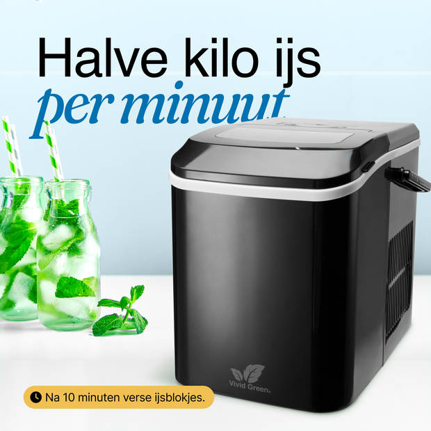 Vivid Green IJsblokjesmachine - 1.8 L - 7-10 Min. - IJsmachine - IJsblokjes - 12 KG / 24u - Met Handvat - Incl IJsschep