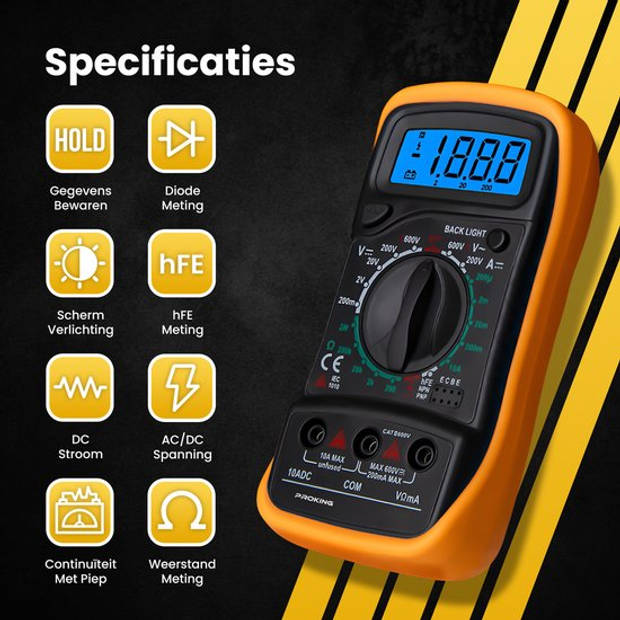 PROKING Digitale Multimeter - AC / DC - Incl. 9V Batterij - Klemtangen - Opberghoes - Multi Meter