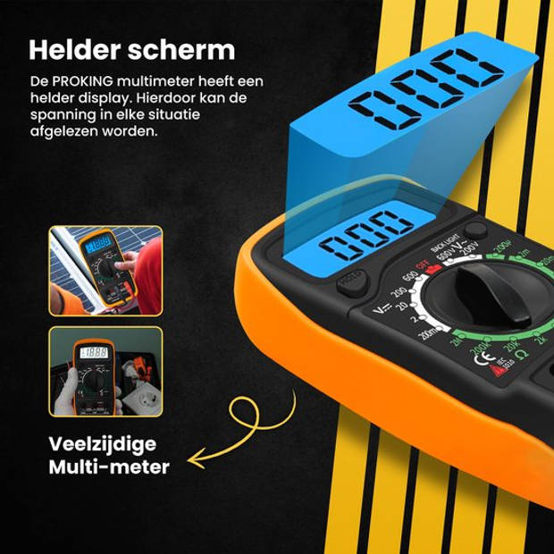 PROKING Digitale Multimeter - AC / DC - Incl. 9V Batterij - Klemtangen - Opberghoes - Multi Meter