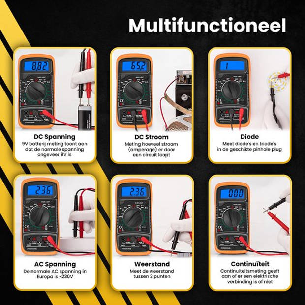 PROKING Digitale Multimeter - AC / DC - Incl. 9V Batterij - Klemtangen - Opberghoes - Multi Meter