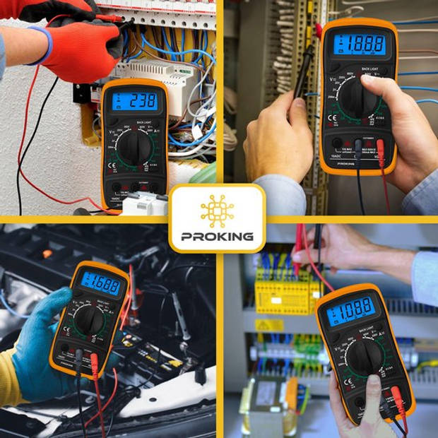 PROKING Digitale Multimeter - AC / DC - Incl. 9V Batterij - Klemtangen - Opberghoes - Multi Meter