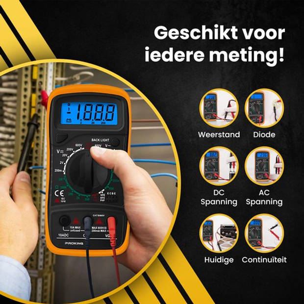 PROKING Digitale Multimeter - AC / DC - Incl. 9V Batterij - Klemtangen - Opberghoes - Multi Meter