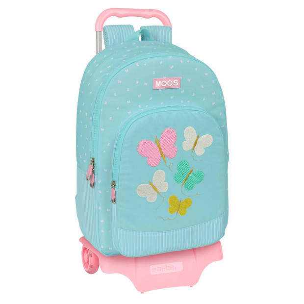 Schoolrugzak met Wielen Moos Butterflies Blauw 30 x 46 x 14 cm