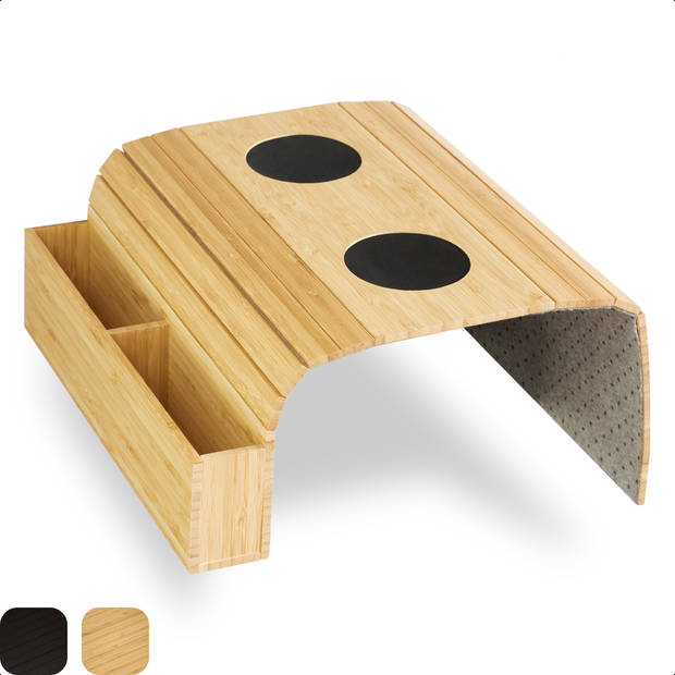 Tuko Armleuning dienblad voor bank - Naturel - Opbergvak - FSC bamboe - Flexibel - Organizer - Banktafel