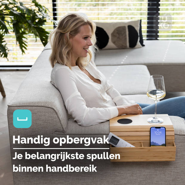 Tuko Armleuning dienblad voor bank - Naturel - Opbergvak - FSC bamboe - Flexibel - Organizer - Banktafel