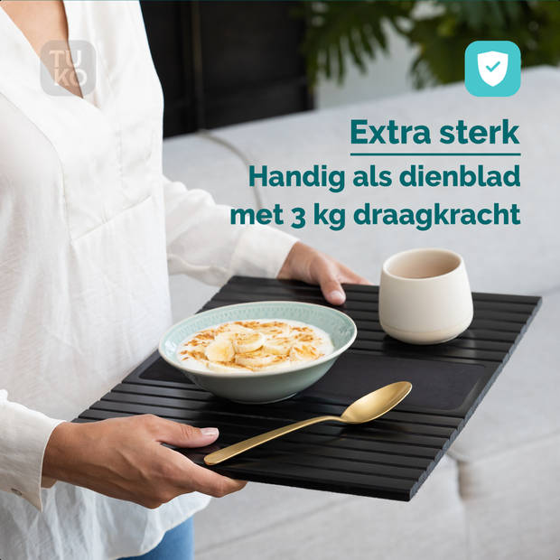 Tuko Armleuning dienblad voor bank - Zwart - FSC bamboe - Flexibel - Anti slip - Organizer - Banktafel