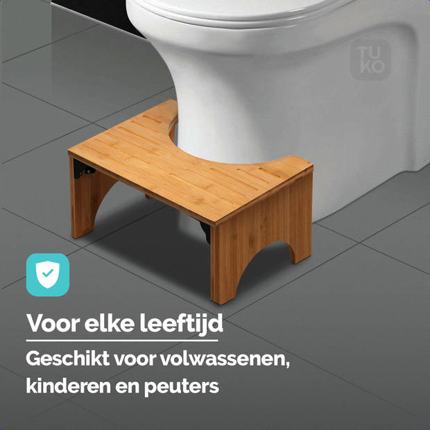 Tuko Toiletkruk - Inklapbaar - FSC Bamboe - Voor de juiste houding - WC kruk - Poepkruk