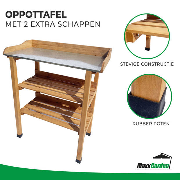 MaxxGarden Oppottafel - Plantentafel - Plantentafeltje - Plantenstandaard - Tuinwerktafel - 76x37x92cm - Hout - Bruin