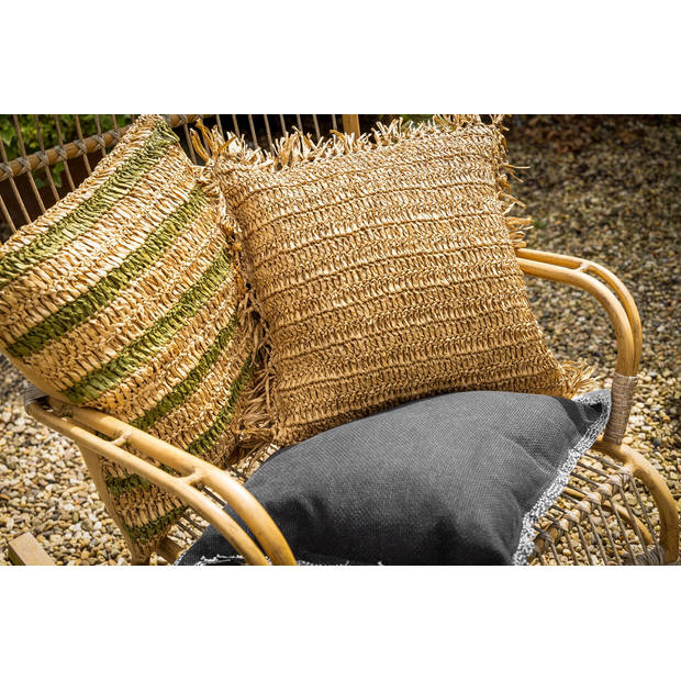 Dutch Decor - ANTONY - Kussenhoes 45x45 cm - strepen van raffia - Olive Branch - groen en bruin