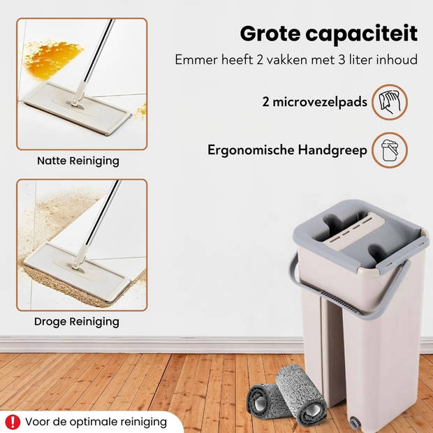 Elfida Flat Mop Schoonmaak Dweil, Schoonmaakmop Inclusief Twee Pads, 2x3 Liter Reservoir