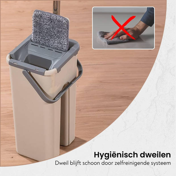 Elfida Flat Mop Schoonmaak Dweil, Schoonmaakmop Inclusief Twee Pads, 2x3 Liter Reservoir