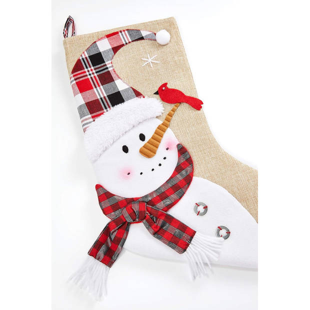 Set van 2 Grote 3D Kerstsokken - Sneeuwpop - Jute - 54 x 28 x 1.5 cm