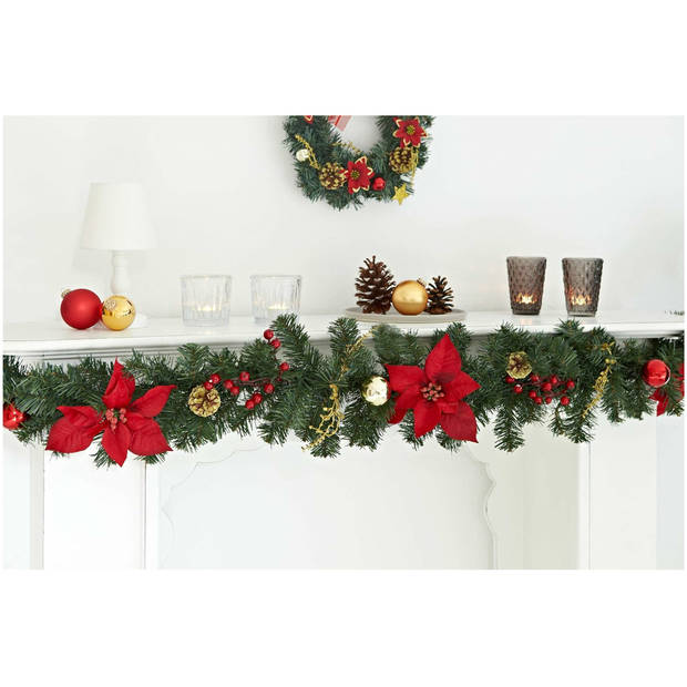 Luxe Kerst Guirlande - Compleet met decoratie - kerst versiering - Groen & Rood - 270 cm