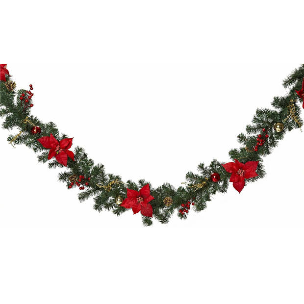 Luxe Kerst Guirlande - Compleet met decoratie - kerst versiering - Groen & Rood - 270 cm