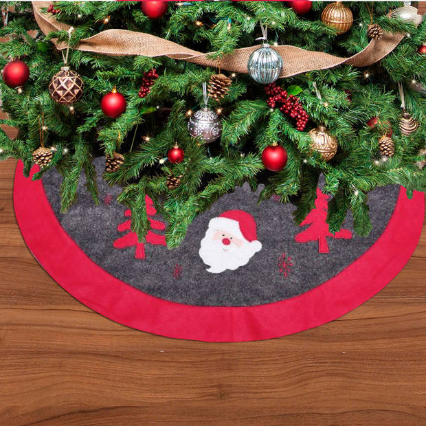 Kerstboomrok / Kerstboomkleed - Met Kerstman Print - 91 x 91 cm Grijs Rood