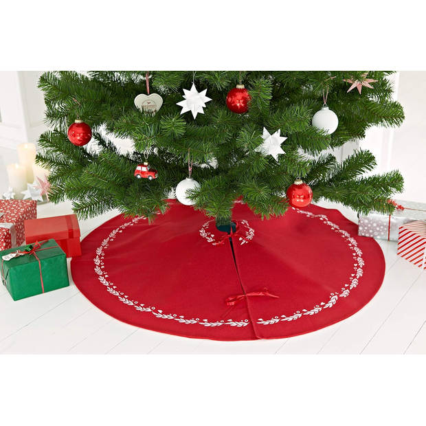 Kerstboomrok / Kerstboomkleed - 105 x 105 cm Grijs Rood, Wit