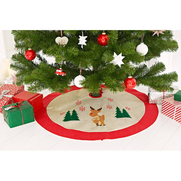 Ronde kerstboomrok - Kerstboomkleed - Boomdeken - Rendier - 90 x 90 cm