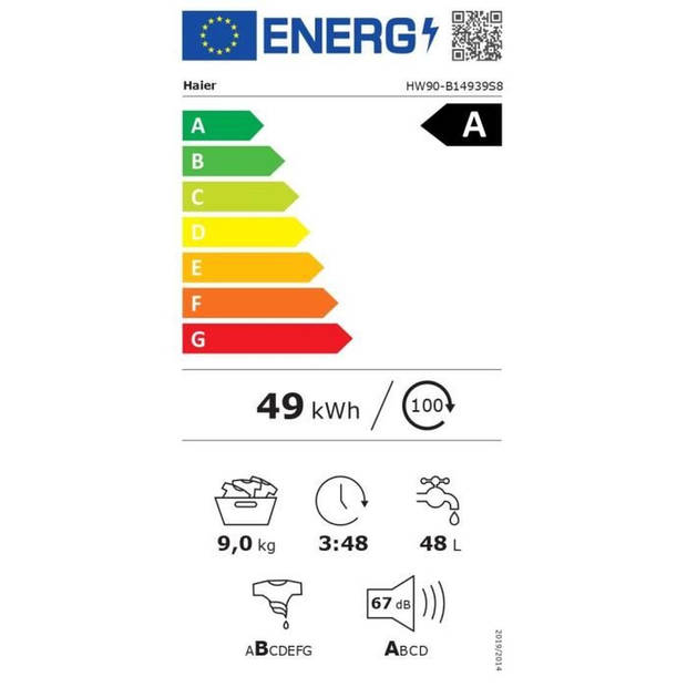 HAIER I-Pro Series 3 HW90-B14939S8-FR patrijspoortenwasmachine - 9 kg - Direct Motion - L60cm - 1400 rpm Klasse A - Zwar