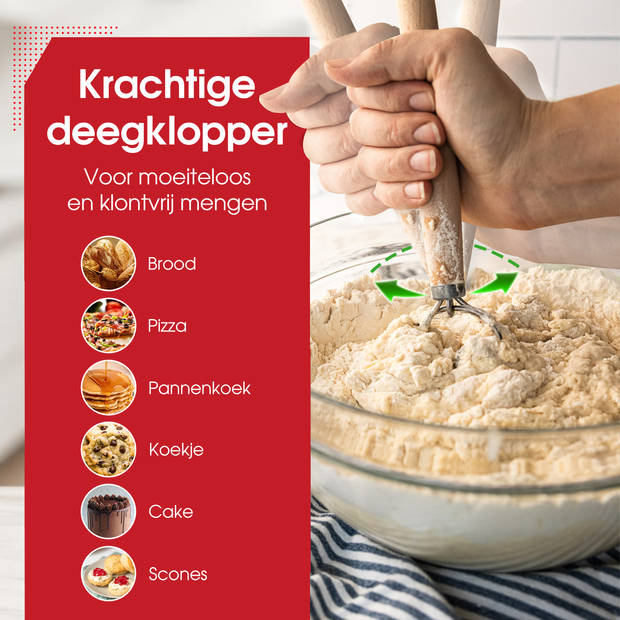 HGMD Deense Deegklopper - Dubbele Ring - Deegmenger - Spiraalgarde - Deeg Kloppen - Deeg Garde