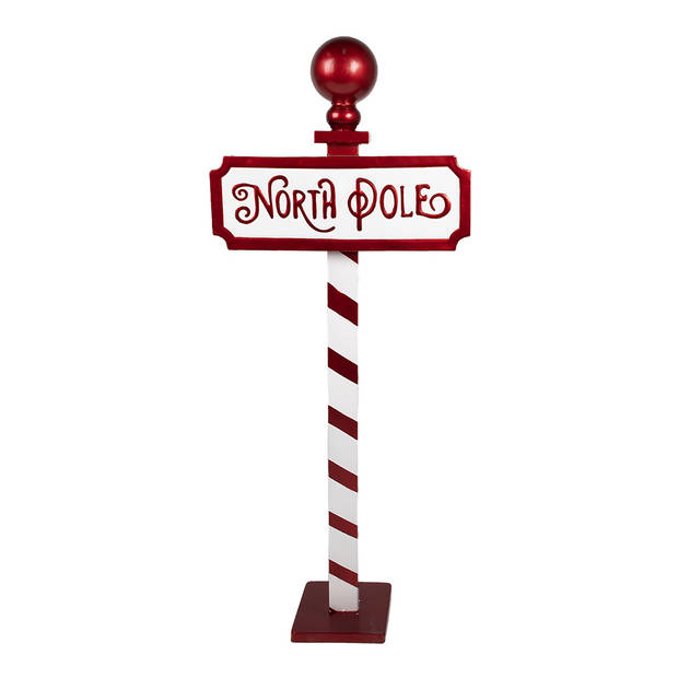 Clayre & Eef Kerst Tekstbord Sign 46x18x110 cm Rood Wit IJzer NORTH POLE Paars