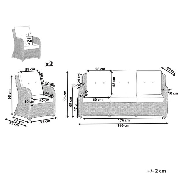 Beliani ALESSANO - Loungeset-Natuurlijk-Rotan