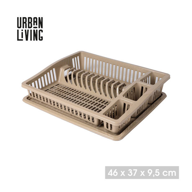 Urban Living Afwas afdruiprek met lekbak - beige - kunststof - 46 x 37 x 9 cm - Afdruiprekken