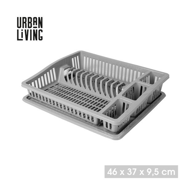 Urban Living Afwas afdruiprek met lekbak - grijs - kunststof - 46 x 37 x 9 cm - Afdruiprekken