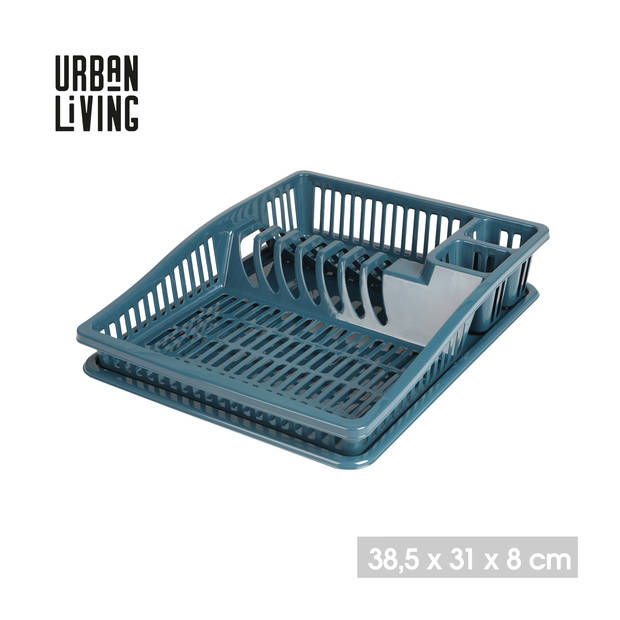 Urban Living Afwas afdruiprek met lekbak - petrol blauw- kunststof - 38 x 31 x 8 cm - Afdruiprekken