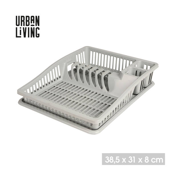 Urban Living Afwas afdruiprek met lekbak - grijs - kunststof - 38 x 31 x 8 cm - Afdruiprekken