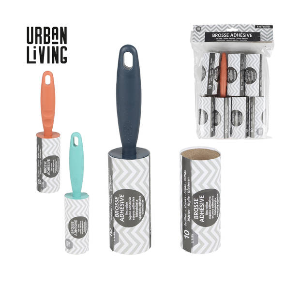 Urban Living Pluizen kleding/meubel roller/kleefroller - aqua blauw - 21 cm - 10 vellen - 6 extra rollen - Kledingborste