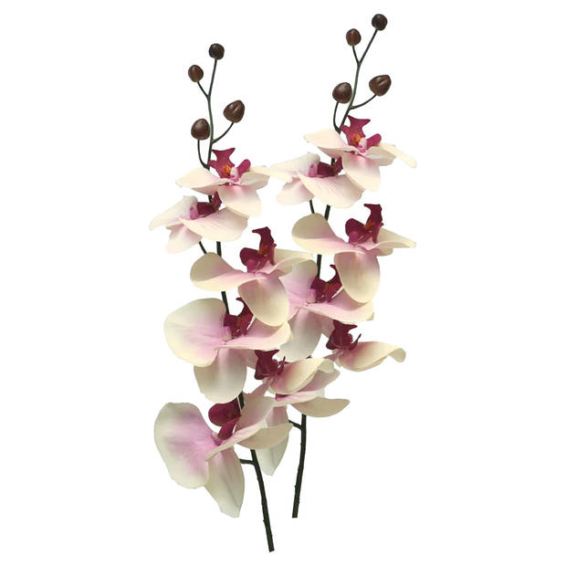 Bellatio Design Kunstbloem Orchidee Milan -wit/roze -78cm- losse steel - Kunstbloemen