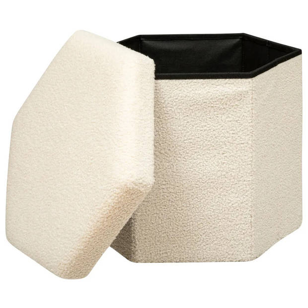 Atmosphera Poef/krukje/hocker Jako - Opvouwbaar/Opslag box 60L - ivoor wit - D40 x H38 cm - Poefs