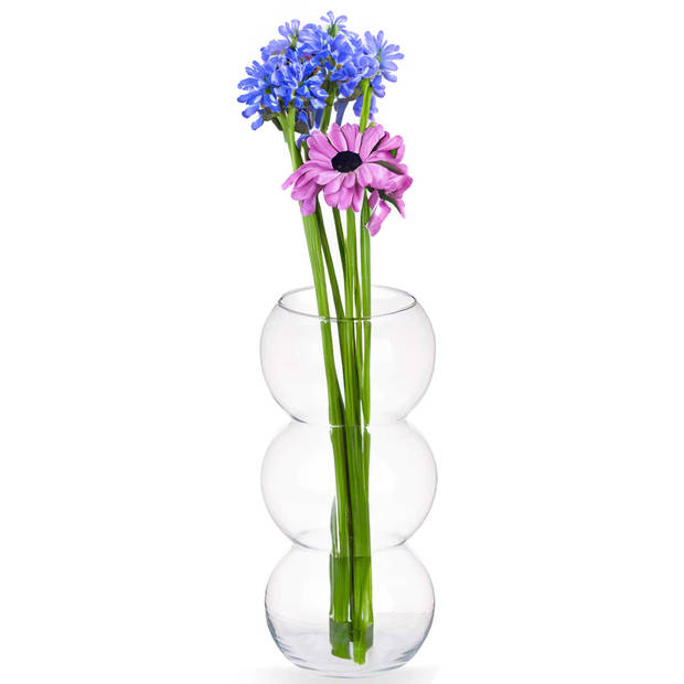 Giftdecor Bloemenvaas bol vorm - transparant glas - D17 x H36 cm - 3 bol vaas - boeketvaas - Vazen