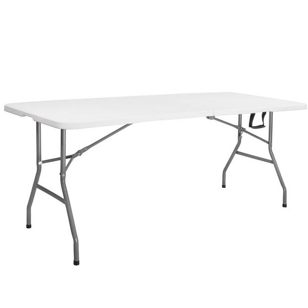 Springos Klaptafel Vouwtafel Kampeertafel Inklapbaar Draagbaar 180 x 75 cm Wit/Grijs