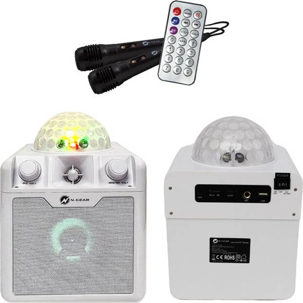 N-GEAR Disco Block 410 - Bluetooth Speaker - Karaokeset - Partybox met 2 Microfoons - Wit