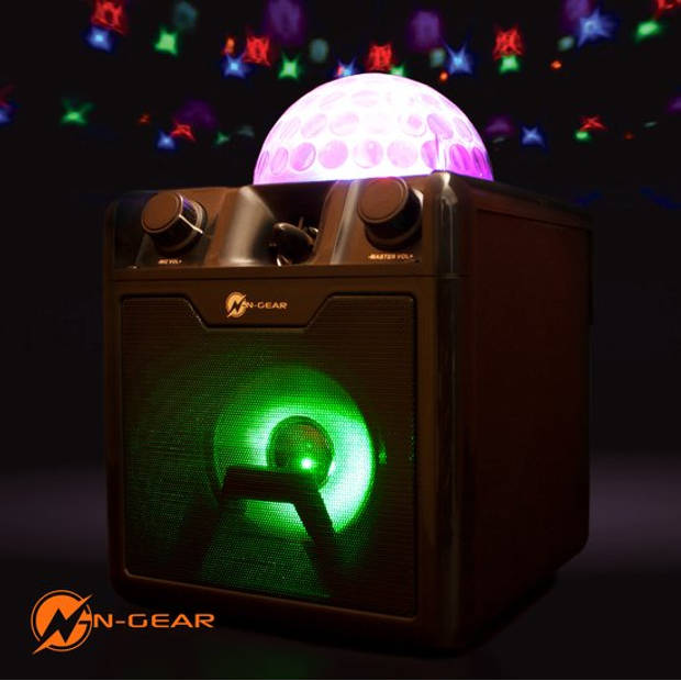 N-GEAR Disco Block 410 - Bluetooth Speaker - Karaokeset - Partybox met Verlichting + 2 Microfoons - Zwart