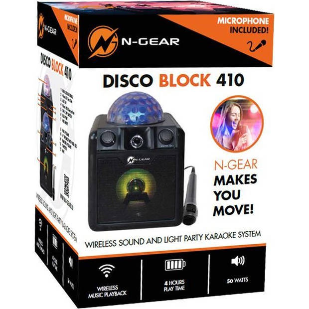 N-GEAR Disco Block 410 - Bluetooth Speaker - Karaokeset - Partybox met Verlichting + 2 Microfoons - Zwart