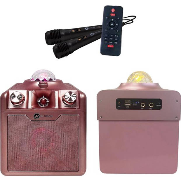 N-GEAR Disco Star 710 Space Pink - Bluetooth Speaker - Karaokeset - Partybox met Sterrenprojector & 2 Microfoons