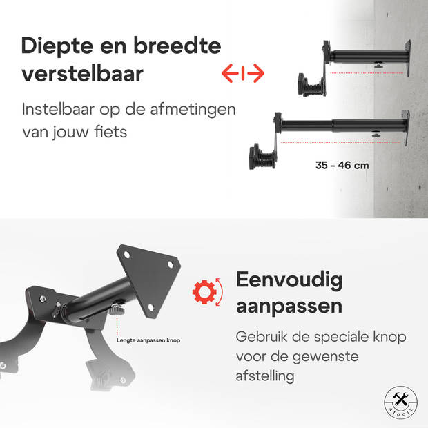 4toolz® Fiets Ophangbeugel Diepte Verstelbaar - Wandbeugel voor fiets