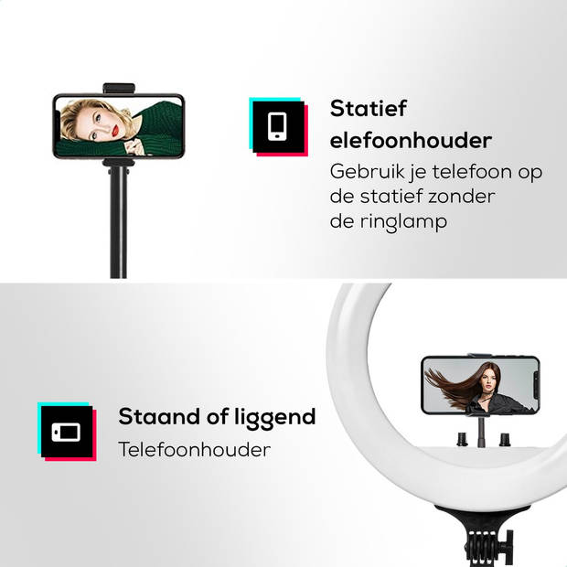 LURK Ringlamp set PRO 18 inch - Verstelbaar statief Selfie Ringlight voor Telefoon iPhone & Samsung