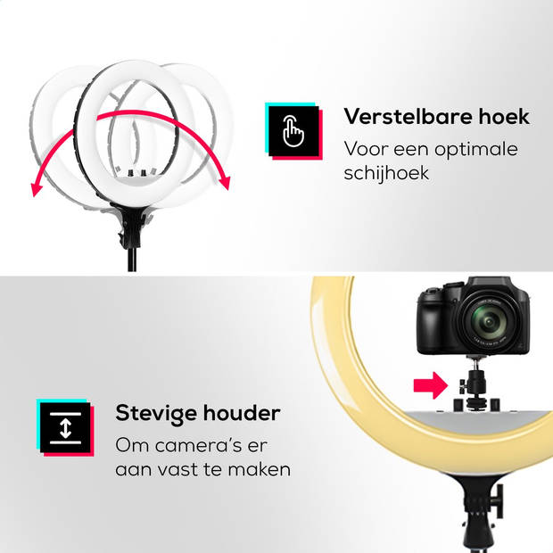 LURK Ringlamp set PRO 18 inch - Verstelbaar statief Selfie Ringlight voor Telefoon iPhone & Samsung