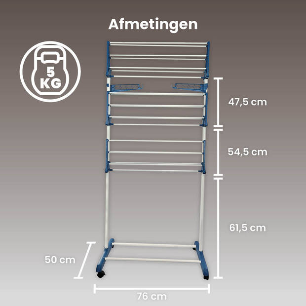 Shine Inklapbaar Droogrek / Droogtoren op Wielen – Wasrek met 18 Stangen